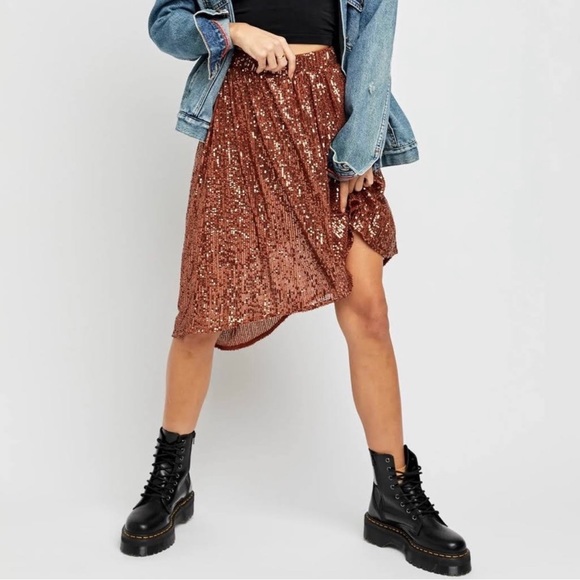 Free People Last Dance Silver Sequin Asymmetrical NYE Eras Skirt - Picture 2 of 6